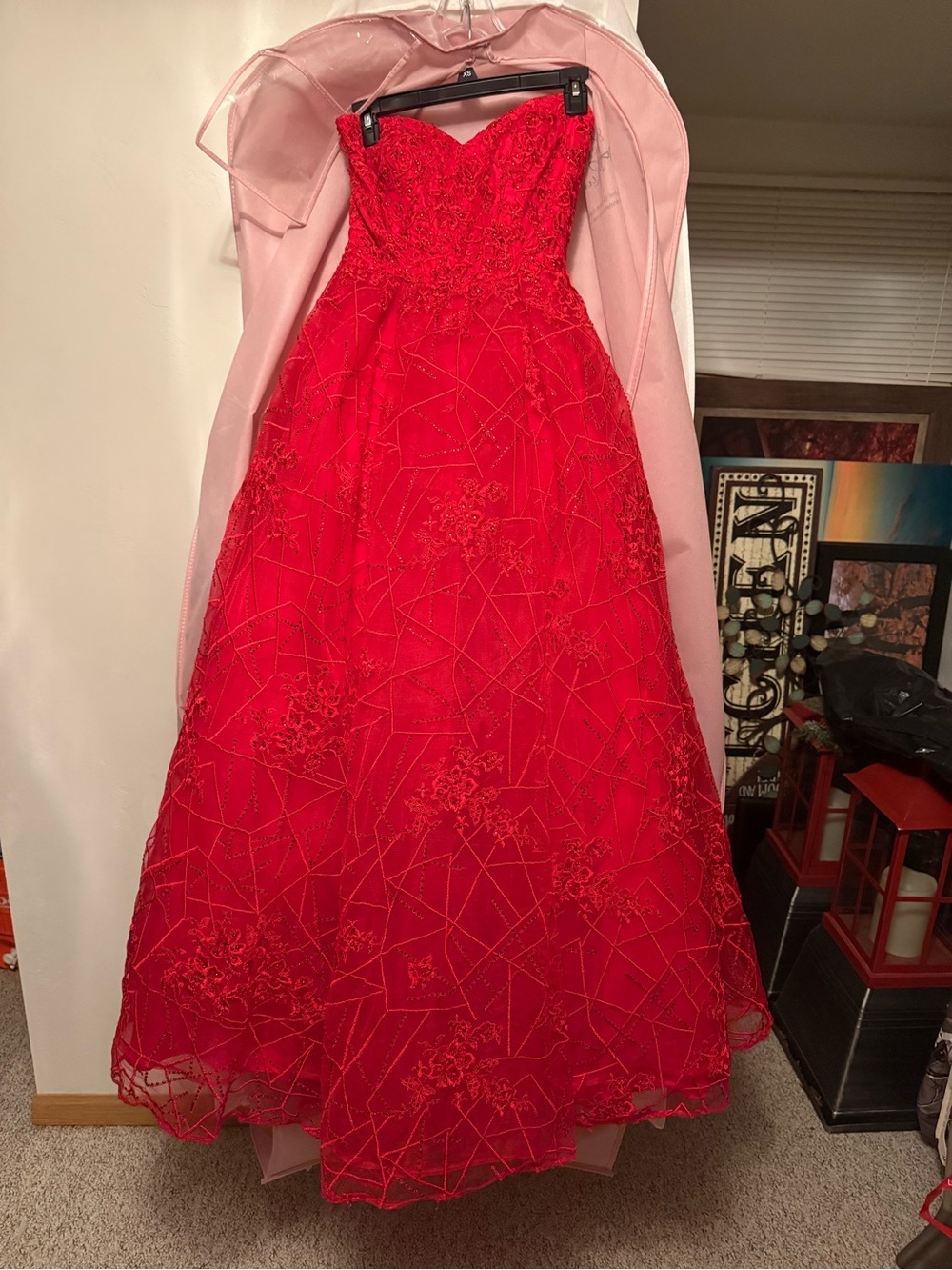 Tiffany Designs Red Strapless Beaded Ball Gown - was hemmed